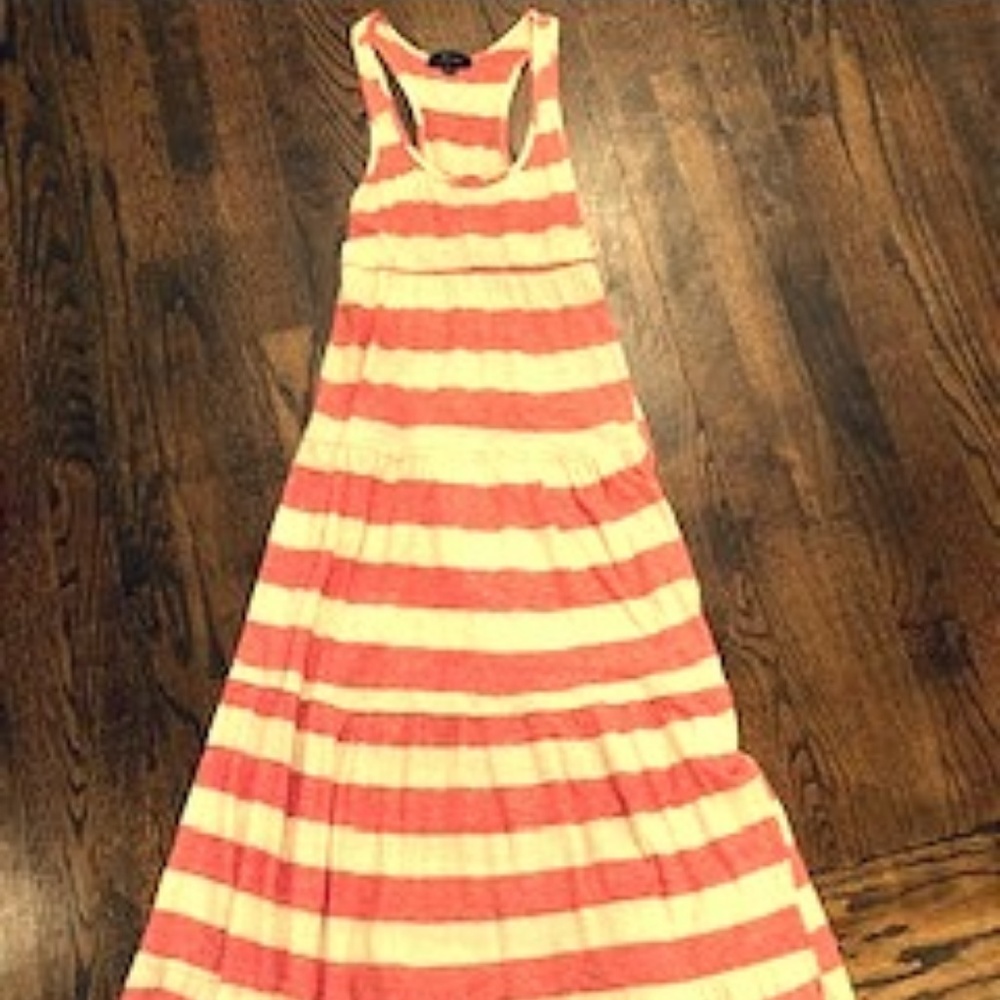 Watermelon and cream stripe cotton maxi dress